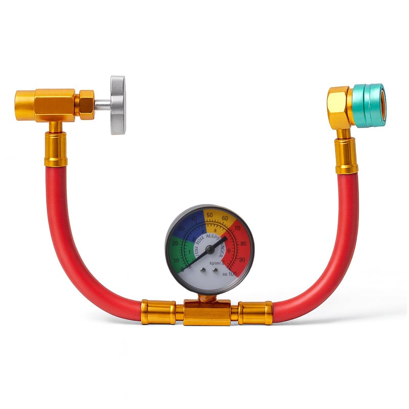 Ketofa R1234YF U-Charge Hose with Gauge Set, 1234yf Recharge Kit with 1/2 LH Can Opener Tap, R1234YF Low Side Quick Coupler Car AC Charging Pipe - Image 1